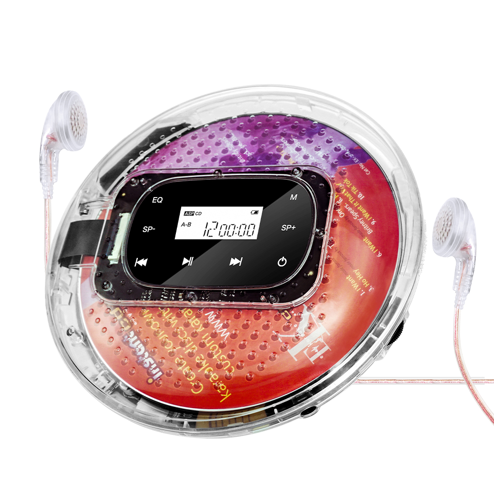 Jogando com suas músicas: CD player portátil transparente do Tompire